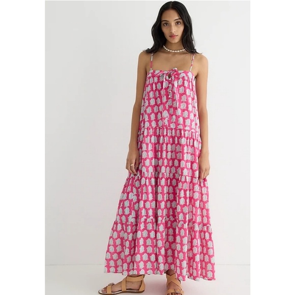 81. SZ Blockprints™ X J.Crew tie-front tiered maxi dress in bright-pink paisley - Picture 2 of 13